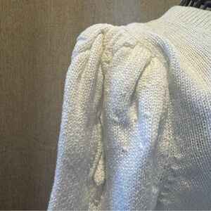 Talbots Puff Sleeve 100% Cotton Textured Knit Pullover Sweater White L